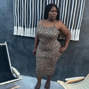 Cheetah print maxi with criss cross straps on the back